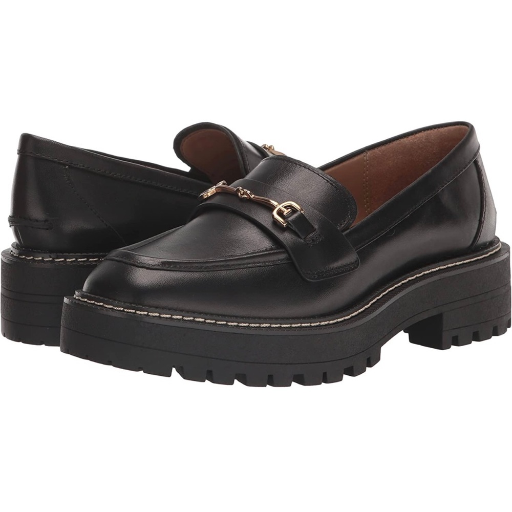 Sam Edelman Black Loafers with Gold Accent - Picture 2 of 7